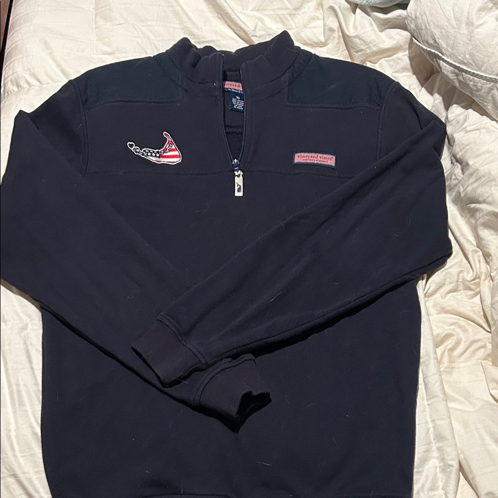 Rare Vineyard Vines Nantucket American Flag Navy Quarter-Zip Pullover